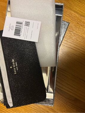 kate spade black glitter boxed large slim cardholder